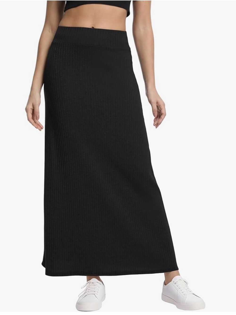 Black Ribbed Maxi Skirt - Women